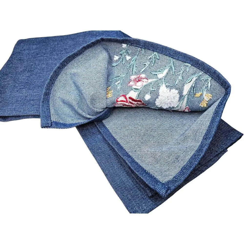 NEW Dolly Parton Embroidered Floral Butterfly Blue Denim Kitchen Towels(Set of 2